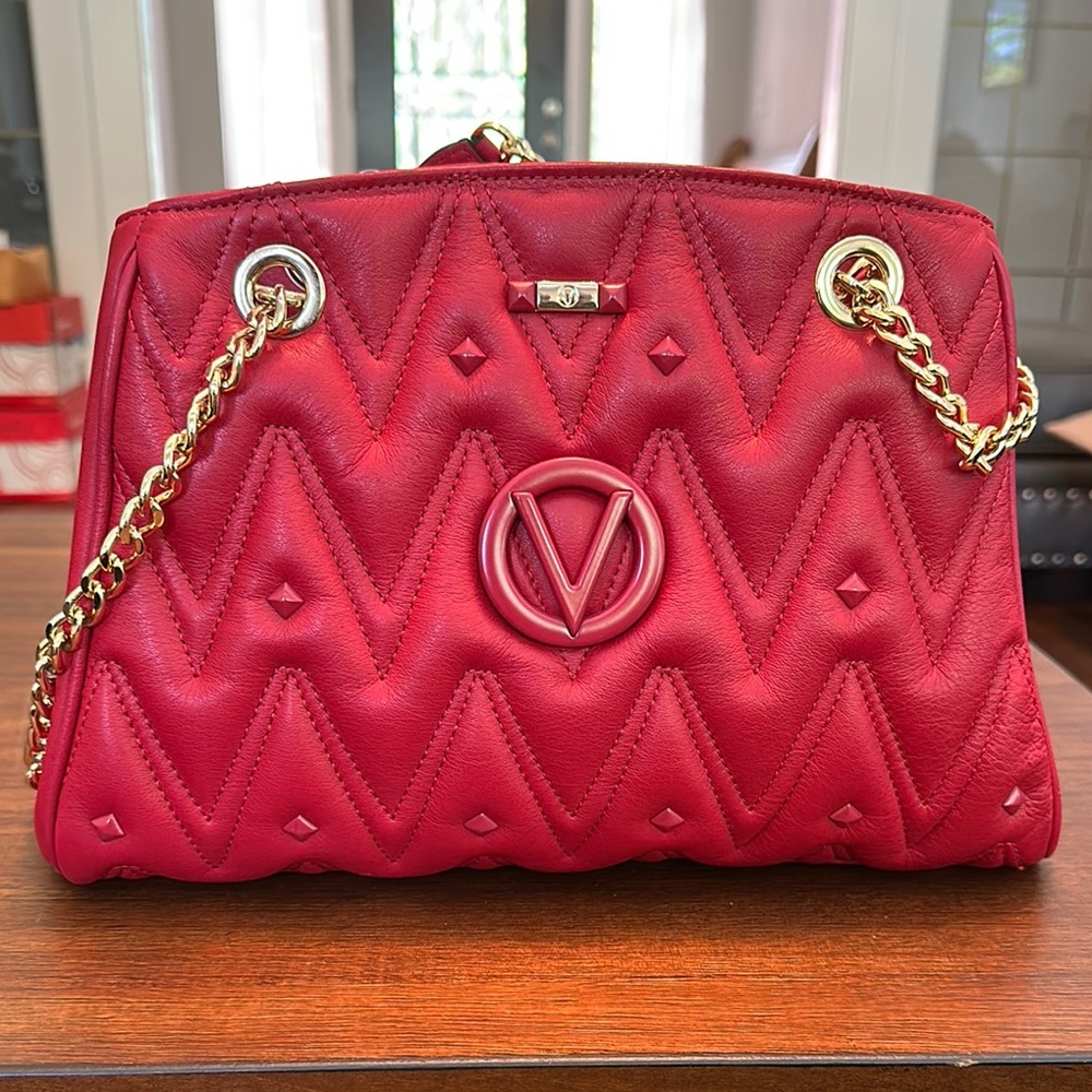 Valentino Red Gold Quilted Shoulder Bag